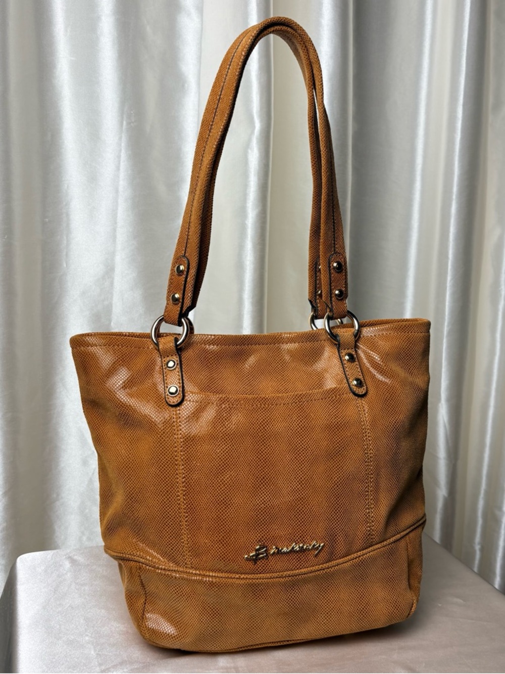 B.Makowsky Gold Textured Leather Tote Bag